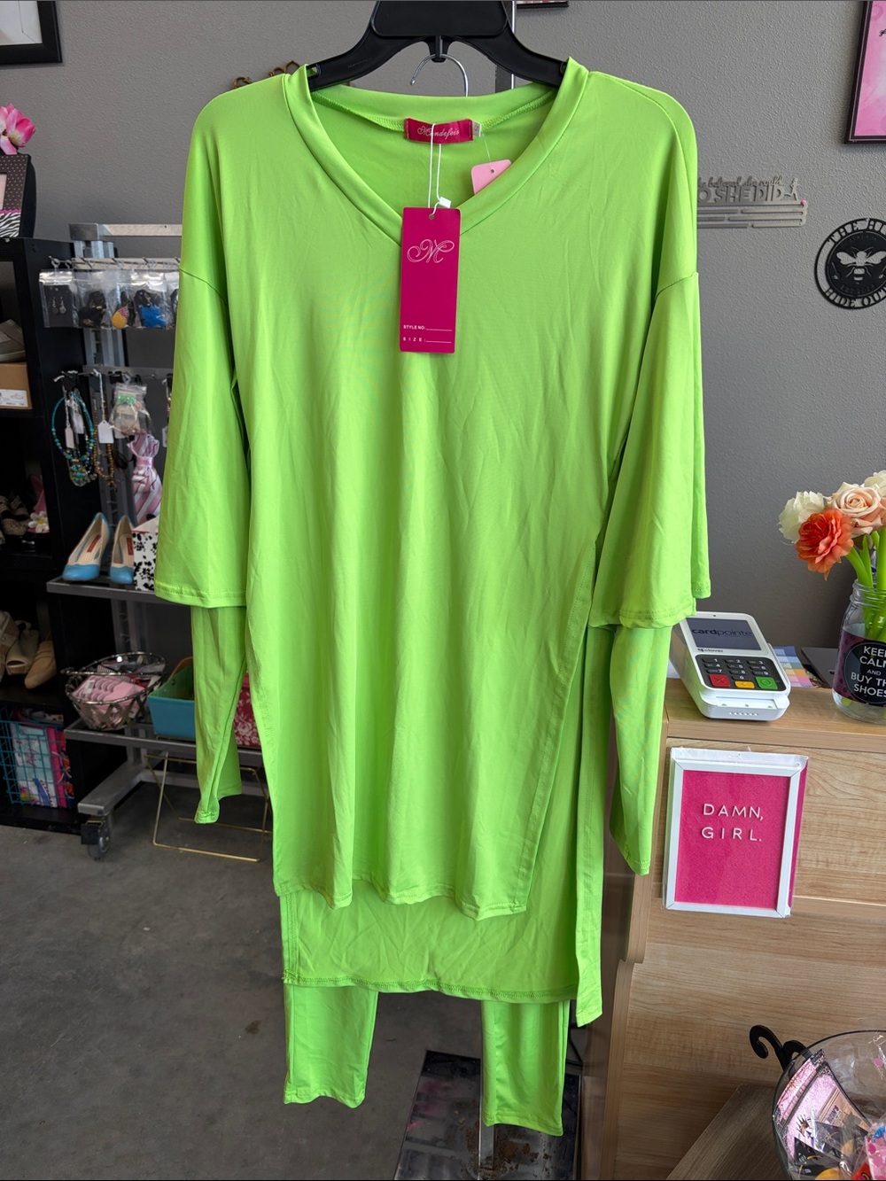 Neon Lime V-Neck Tunic with Matching Leggings